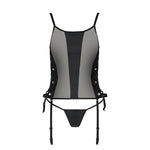 Сітчастий корсет з люверсами та знімними пажами Passion MALWIA CORSET L/XL black, екошкіра, стрінги