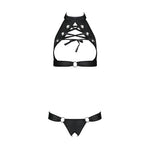 Комплект відкритий топ та трусики з екошкіри з люверсами Passion MALWIA SET with Open Bra L/XL black