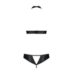 Комплект відкритий топ та трусики з екошкіри з люверсами Passion MALWIA SET OpenBra XXL/XXXL, black