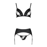 Комплект з екошкіри Passion MILEY SET L/XL, black, трусики, бюстгальтер, пояс для панчіх