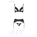 Комплект з екошкіри Passion MILEY SET L/XL, black, трусики, бюстгальтер, пояс для панчіх