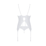 Корсет із пажами, трусики з ажурним декором та відкритим кроком Passion URSULA CORSET S/M, white