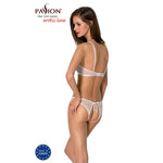 Комплект із бра, трусиків з ажурним декором та відкритим кроком Passion URSULA SET S/M, white
