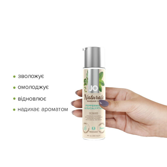 Масажна олія JO Naturals Massage Oil Peppermint & Eucalyptus з ефірними оліями