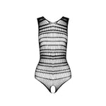 Бодістокінг з доступом Passion BS086 black, вертикальна сітка, виріз на спинці