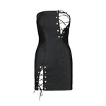 Мінісукня з екошкіри Passion CELINE CHEMISE S/M, black, шнурівка, трусики в комплекті