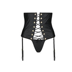Пояс-корсет з екошкіри Passion CELINE SET L/XL, black, шнурівка, знімні пажі для панчіх, стрінги