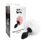 Силіконова анальна пробка М Art of Sex - Silicone Butt plug Rabbit Tail White, діаметр 3,5 см