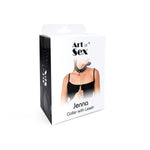 Нашийник з повідцем із натуральної шкіри із заклепками Art of Sex - Jenna Collar with Leash, чорний