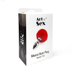 Металева анальна пробка М Art of Sex - Metal Butt plug Rabbit Tail Red, діаметр 3,4 см