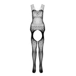 Бодістокінг Passion ECO BS004 black, відкритий доступ, імітація підв’язок, квітковий декор
