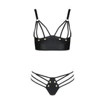Комплект з екошкіри Passion MALWIA BIKINI 6XL/7XL black, з люверсами та ремінцями, бра, трусики