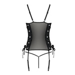 Сітчастий корсет з екошкіри Passion MALWIA CORSET 4XL/5XL black, з люверсами та знімними пажами