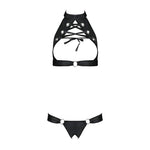 Комплект із екошкіри Passion MALWIA SET with Open Bra 6XL/7XL black, топ та трусики з люверсами