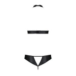 Комплект із екошкіри Passion MALWIA SET with Open Bra 6XL/7XL black, топ та трусики з люверсами