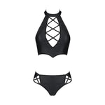 Комплект з екошкіри Passion NANCY BIKINI 4XL/5XL black, бра та трусики з імітацією шнурівки