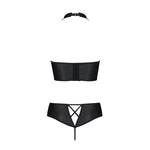 Комплект з екошкіри Passion NANCY BIKINI 4XL/5XL black, бра та трусики з імітацією шнурівки