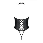 Боді з екошкіри Passion NANCY BODY 6XL/7XL black, з імітацією шнурівки та відкритим доступом
