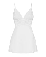 Сатиновий пеньюар з мереживом Obsessive 810-BAB-2 babydoll & thong L/XL, білий, пеньюар, танга