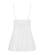 Сатиновий пеньюар з мереживом Obsessive 810-BAB-2 babydoll & thong L/XL, білий, пеньюар, танга