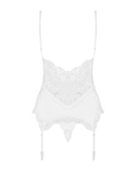 Сатиновий мереживний корсет Obsessive 810-COR-2 babydoll & thong S/M, білий, корсет, танга