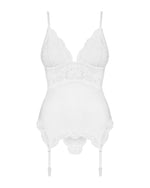 Сатиновий мереживний корсет Obsessive 810-COR-2 babydoll & thong L/XL, білий, корсет, танга