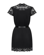 Сатиновий відкритий пеньюар на поясі Obsessive 810-PEI–1 peignoir black L/XL, чорний