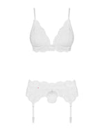 Мереживний комплект білизни Obsessive 810-SEG-2 S/M White, бюстгальтер, стрінги, пояс для панчіх