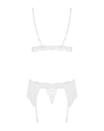 Мереживний комплект білизни Obsessive 810-SEG-1 L/XL White, бюстгальтер, стрінги, пояс для панчіх