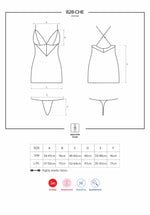 Сатиновий комплект для сну з мереживом Obsessive 828-CHE-1 chemise & thong S/M, чорний, сорочка, стр