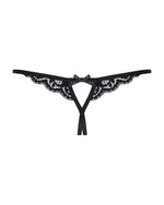 Мереживні танги з двома отворами Obsessive 831-THC-1 crotchless thong S/M, чорні, бантики