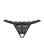 Мереживні танги з двома отворами Obsessive 831-THC-1 crotchless thongL/XL, чорні, бантики