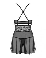 Еротичний мереживний комплект із сіточкою Obsessive 838-BAB-1babydoll & thong black S/M