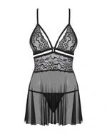 Еротичний мереживний комплект із сіточкою Obsessive 838-BAB-1 babydoll & thong black L/XL, чорний, п