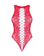 Ажурний бодістокінг із ефектом шнурівки Obsessive B120 teddy red S/M/L, червоний