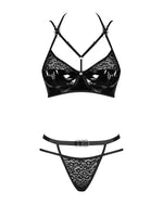 Еротичний комплект під латекс зі стрепами Obsessive Bagirela 2-pcs set S/M, чорний, під леопард, бюс