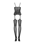 Бодістокінг Obsessive Bodystocking G310 S/M/L, топ, панчохи, підв’язки, круглі вирізи