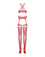 Бодістокінг Obsessive Bodystocking G313 S/M/L red, шнурівка, геометричний декор