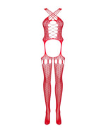 Бодістокінг Obsessive Bodystocking G313 S/M/L red, шнурівка, геометричний декор