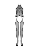 Бодістокінг Obsessive Bodystocking G316 S/M/L, квітковий декор, схрещені підв’язки