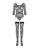 Бодістокінг Obsessive Bodystocking G320 S/M/L, панчохи, боді, декор у вигляді ліній