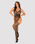 Ажурний бодістокінг під павутину Obsessive Bodystocking G325 black S/M/L, чорний, комбінезон
