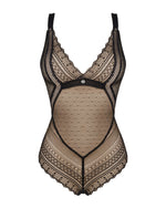 Мереживне боді з декольте Obsessive Estiqua teddy M/L, чорне, широкі лямки