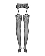Панчохи-стокінги з рослинним малюнком Obsessive Garter stockings S206 black S/M/L чорні, імітація га