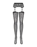 Панчохи-стокінги з рослинним малюнком Obsessive Garter stockings S206 black S/M/L чорні, імітація га
