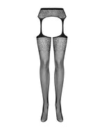 Сітчасті панчохи-стокінги з квітковим малюнком Obsessive Garter stockings S207 XL/XL, чорні, доступ