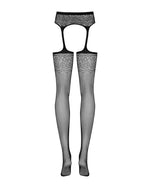 Сітчасті панчохи-стокінги з квітковим малюнком Obsessive Garter stockings S207 XL/XL, чорні, доступ