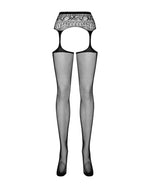 Сітчасті панчохи-стокінги з мереживним поясом Obsessive Garter stockings S307 S/M/L, чорні, імітація