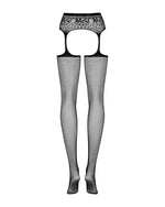 Сітчасті панчохи-стокінги з мереживним поясом Obsessive Garter stockings S307 S/M/L, чорні, імітація
