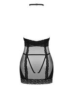 Напівпрозора сорочка з відкритими грудьми Obsessive Lacrisia chemise M/L, чорна, з чокером